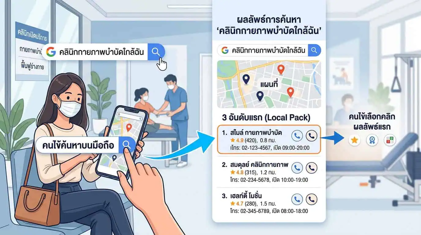 คลินิก Google Maps ให้คนไข้หาเจอง่าย ฉบับปี 2026 3 พฤติกรรมคนไข้ค้นหาคลินิกใกล้ฉันบน Google Maps
