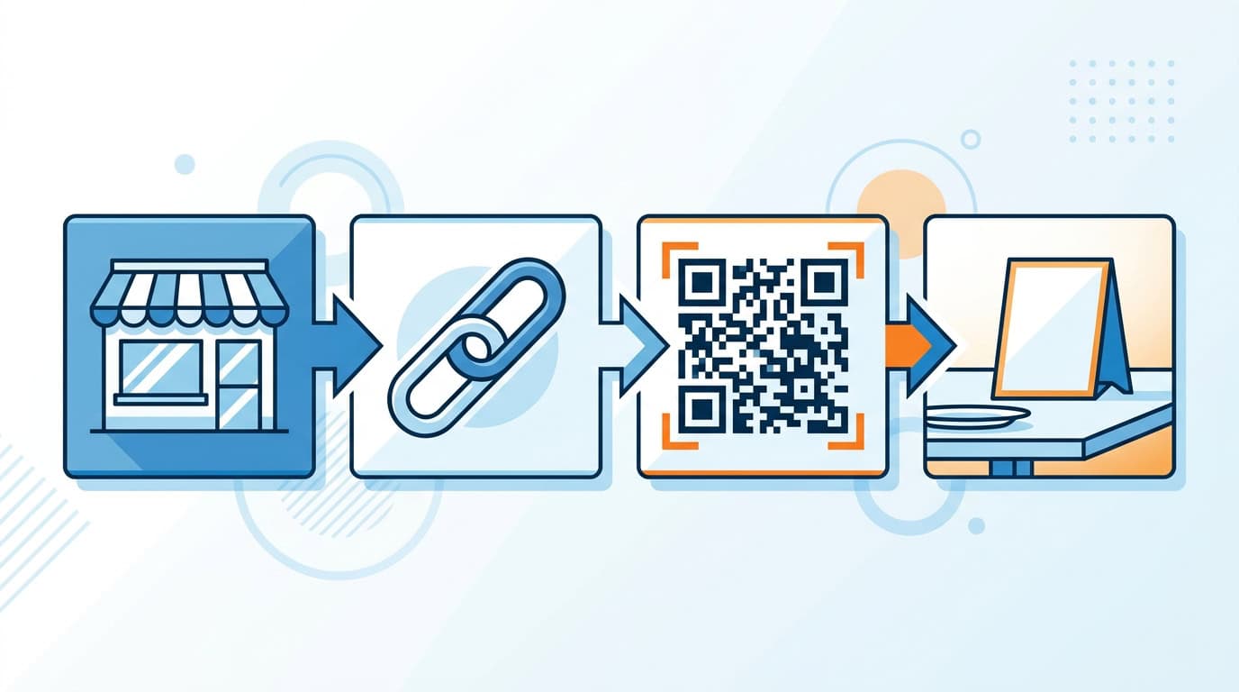 ขั้นตอนสร้าง qr code รีวิวติดหน้าร้าน แบบอินโฟกราฟิกไอคอน 4 ขั้น