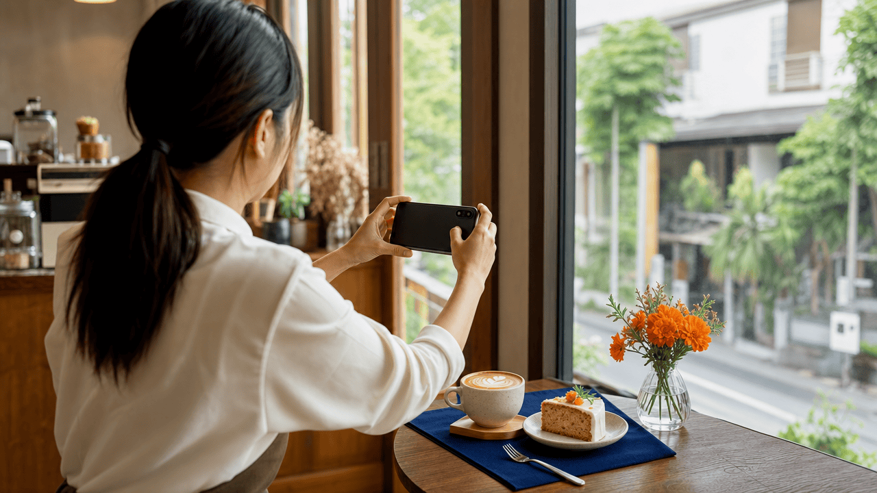 Local SEO Agency ทางเลือกสำหรับธุรกิจที่อยากเพิ่มลูกค้าในพื้นที่ 3 เจ้าของคาเฟ่ถ่ายรูปเมนูเพื่อใช้กับโปรไฟล์ธุรกิจ — Local SEO Agency