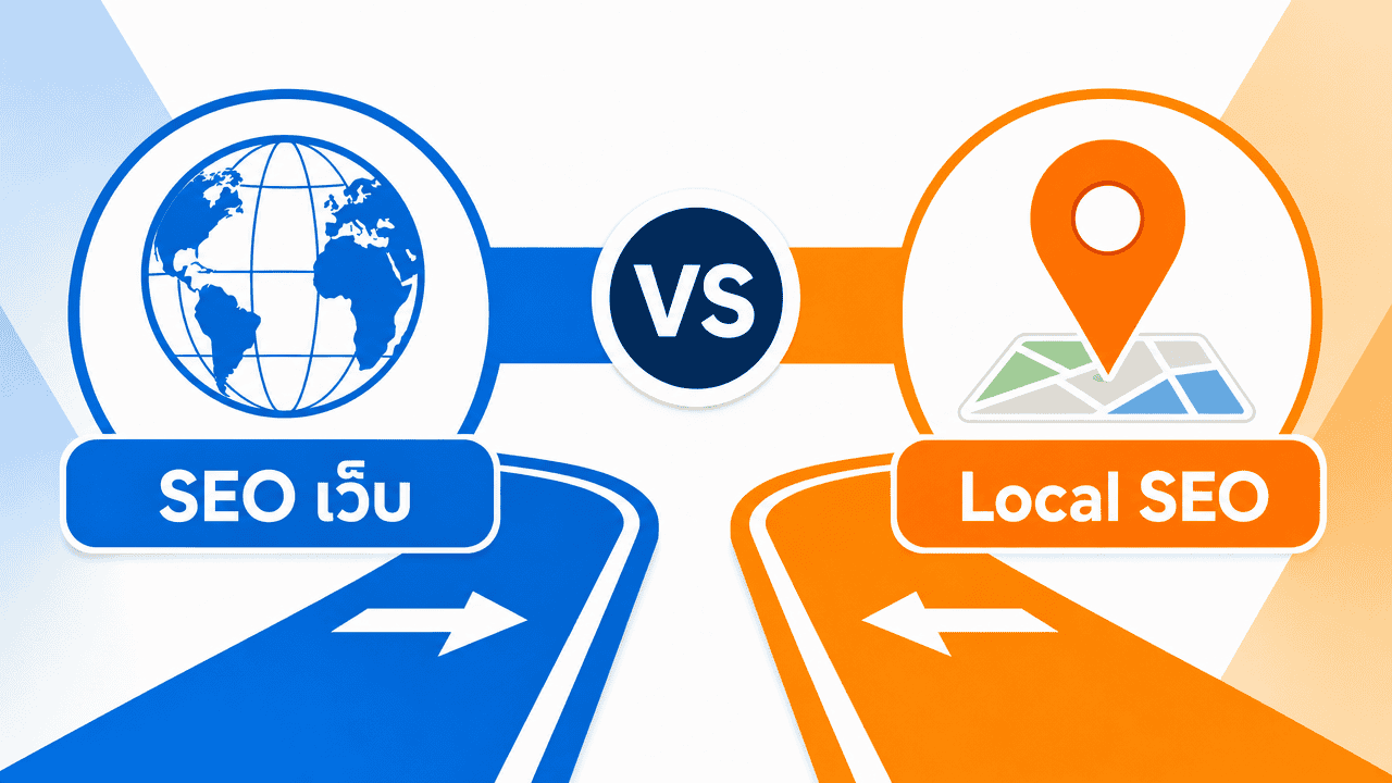 SEO คืออะไร ฉบับเจ้าของร้าน 2026 ต่างจาก Local SEO ยังไง 3 แผนภาพเปรียบเทียบ seo website กับ local seo