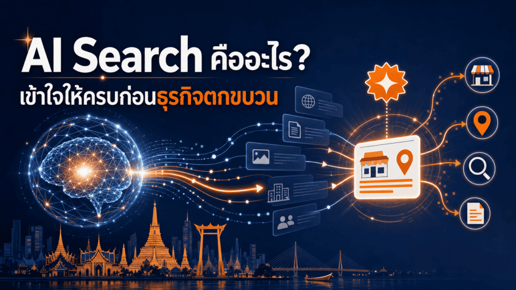 เจ้าของร้านกาแฟถือมือถือค้นหาข้อมูล สื่อถึง ai search คืออะไร สำหรับธุรกิจร้านค้าท้องถิ่น