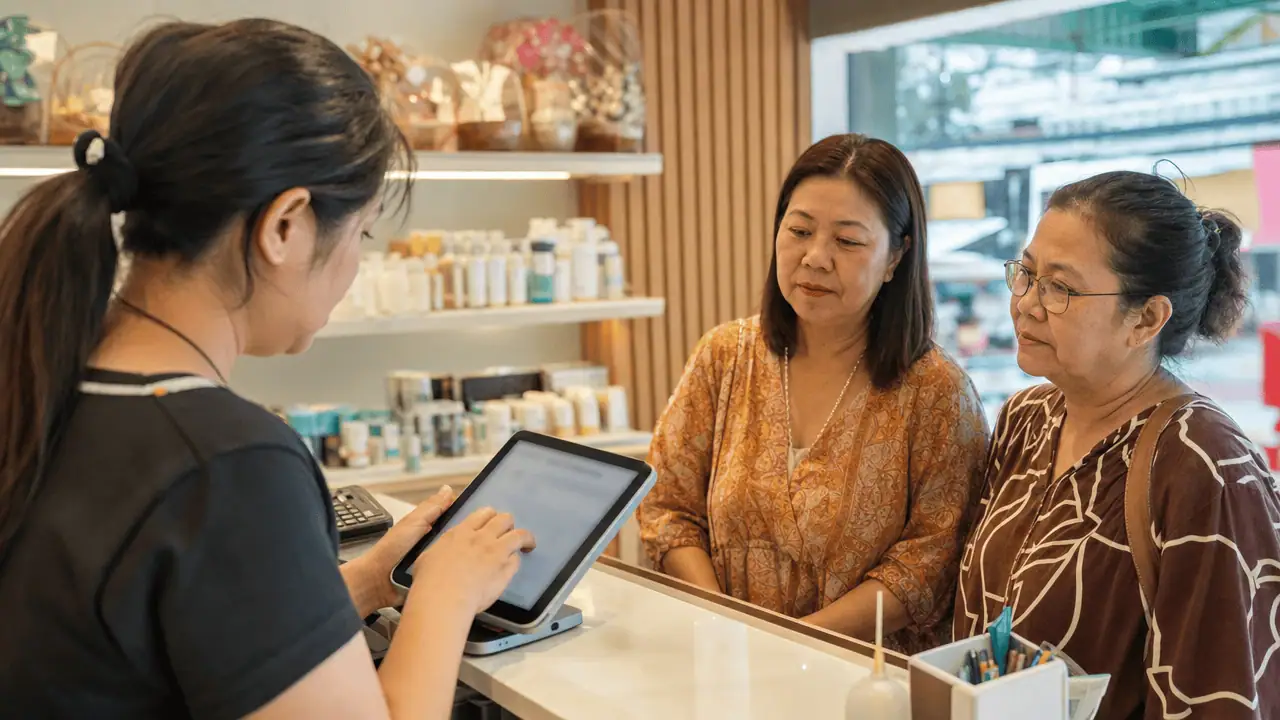 CRM คือ อะไร ย่อมาจากอะไร พร้อมวิธีเลือกโปรแกรม CRM 2026 4 พนักงานบันทึกข้อมูลลูกค้าลงแท็บเล็ตแทนโปรแกรม crm หน้าร้าน