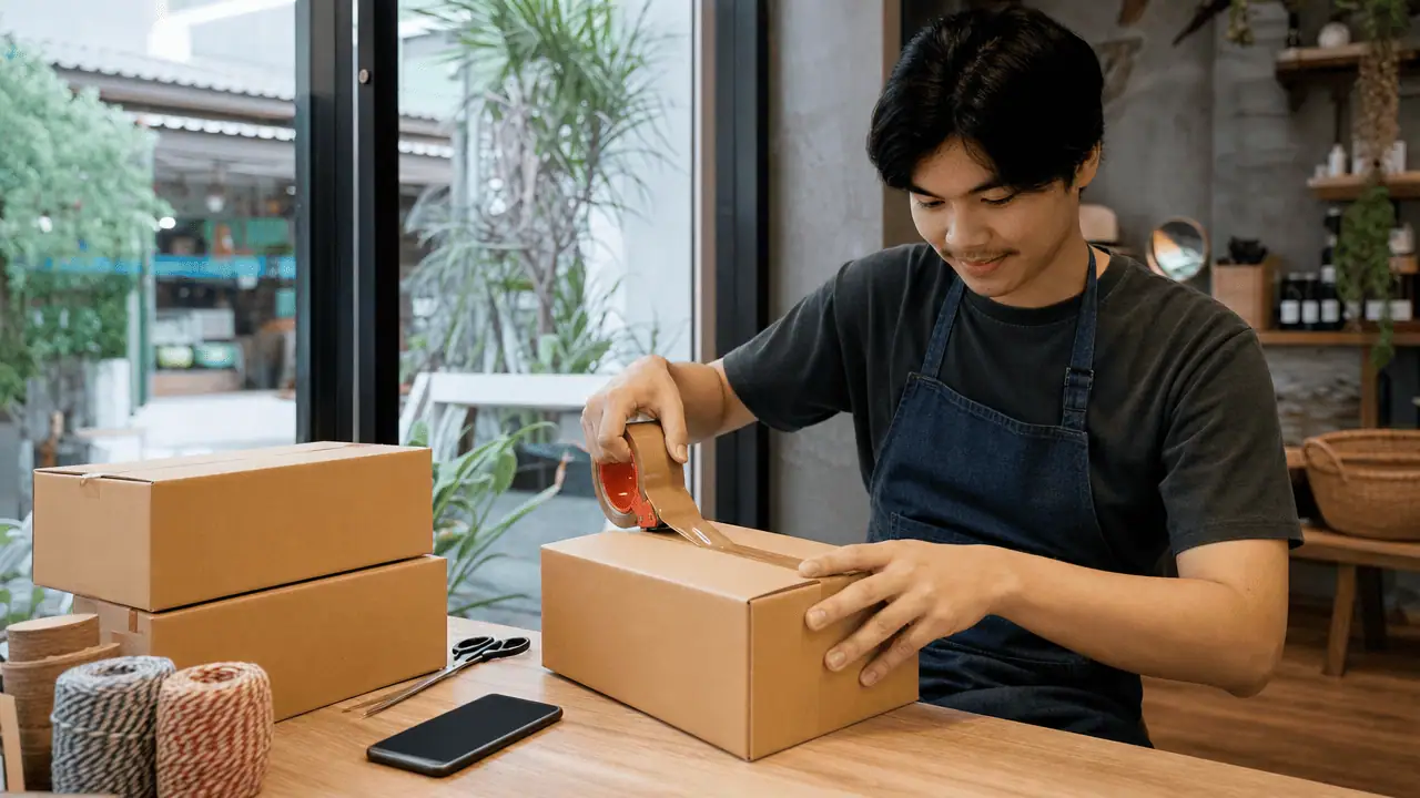 LINE MyShop คือ อะไร? ข้อดี-ข้อเสีย ก่อนเปิดร้าน 2026 4 เจ้าของร้านแพ็คสินค้าส่งลูกค้าหลังสมัคร line my shop เรียบร้อยแล้ว