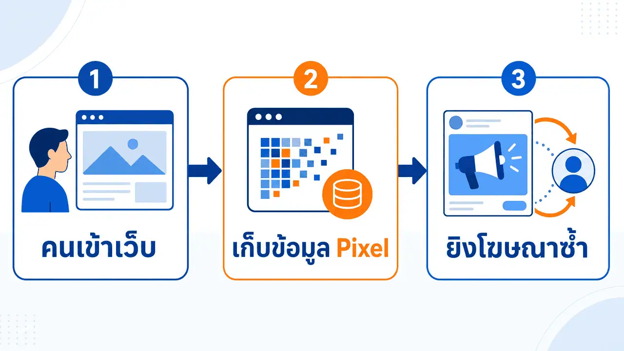 Retargeting Facebook คืออะไร ยิงโฆษณาซ้ำให้คุ้ม (2026) 3 ผังอธิบายหลักการยิงโฆษณาซ้ำคนเคยเข้าเว็บด้วย retargeting facebook