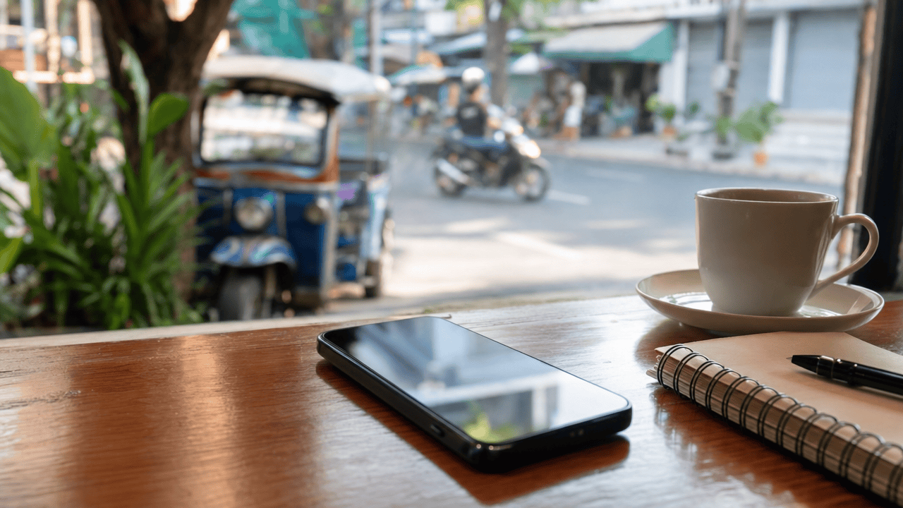 ราคาทำ SEO 2026 เท่าไหร่? เช็กเกณฑ์ก่อนจ้างจริง 3 โต๊ะไม้ในร้านกาแฟ มีสมาร์ทโฟน สมุดโน้ตสันห่วง ปากกา และถ้วยกาแฟ — ราคาทำ seo