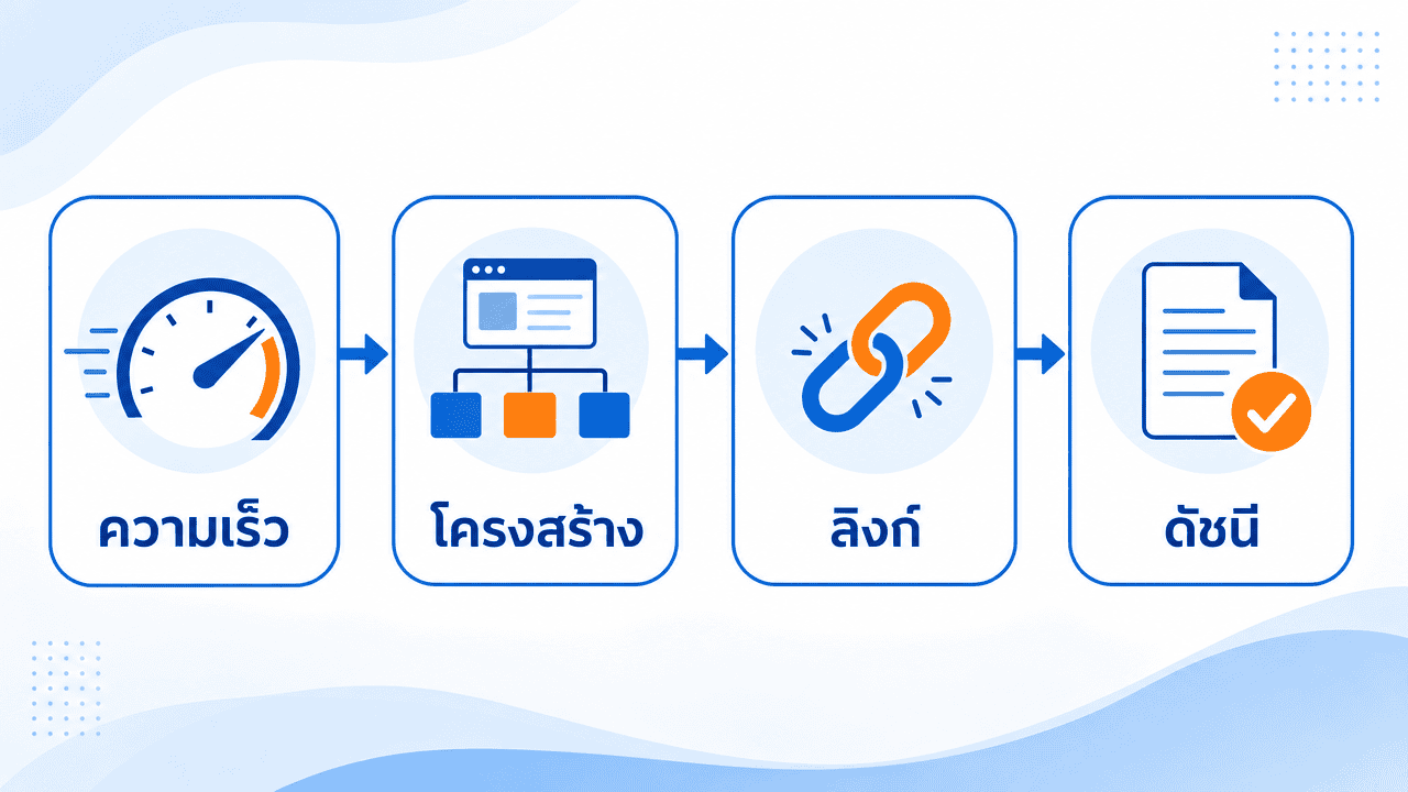 SEO Test Online คืออะไร? วิธีตรวจ SEO เว็บไซต์ฟรี 2026 3 ผังขั้นตอนเครื่องมือเช็ค seo ออนไลน์ตรวจ 4 ด้านหลักของเว็บไซต์